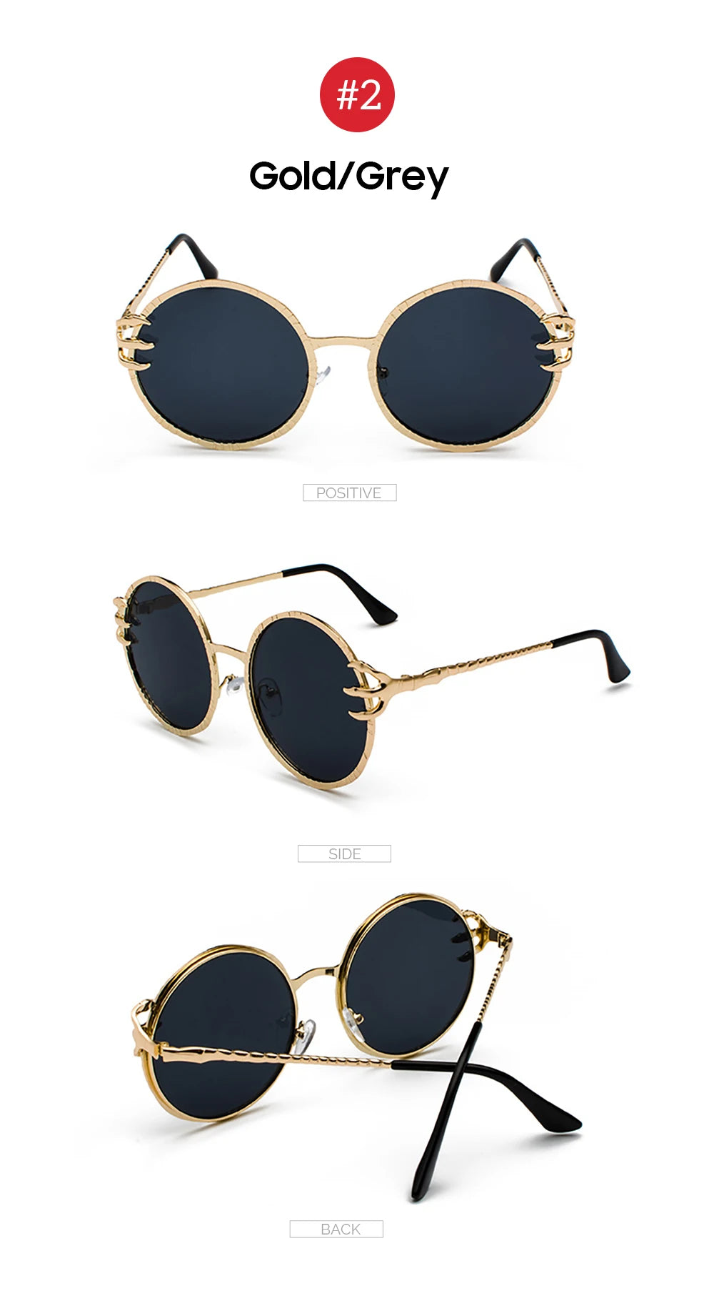 VIVIBEE Retro Skull Claw Round Sunglasses for Women Fishion 2026 Trending Product Gothic Sun Glasses Gold Metal Frame Shades