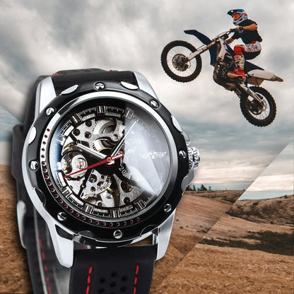 WINNER men’s automatic watch – Skeletonised mechanical model, luminescent hands, rubber strap, sporty yet luxurious style, ideal for outdoor activities