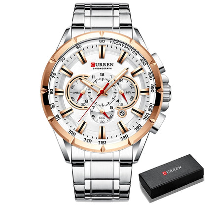 Montre pour homme CURREN – Montre-bracelet de luxe en acier inoxydable, style business, chronographe, modèle militaire à quartz