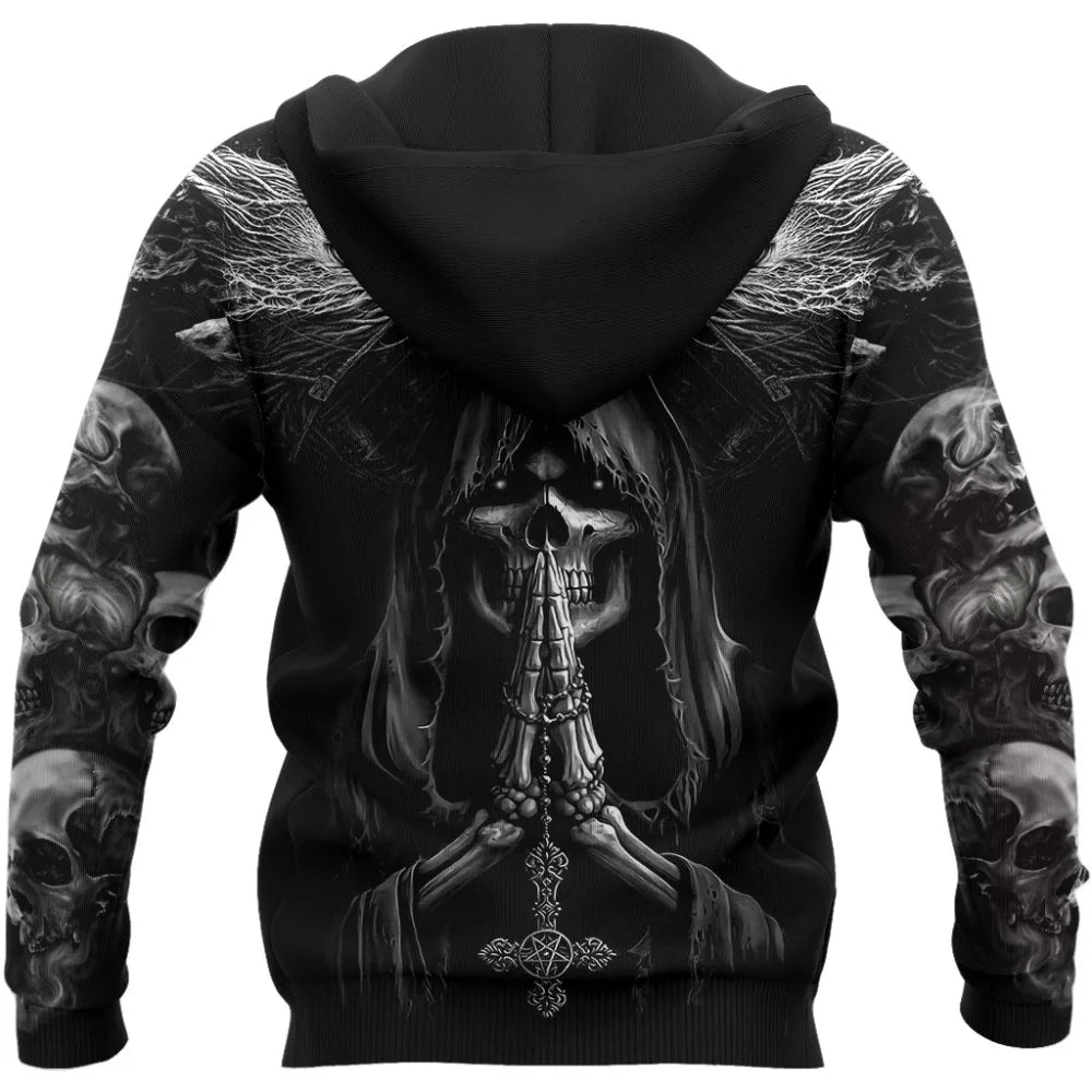Sweatshirt com Capuz de Outono Fenrir Lobo Caveira Tatuagem 3D com Estampado Integral para Homem, Unissexo, com Fecho, Pullover, Casaco Casual DW0364