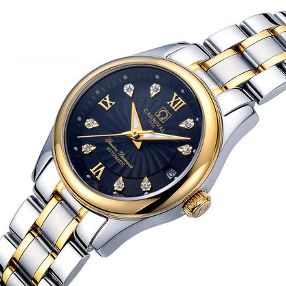 Montre mécanique de luxe pour femme de la marque CARNIVAL – Montre-bracelet automatique, élégante, dotée d'un verre saphir et étanche