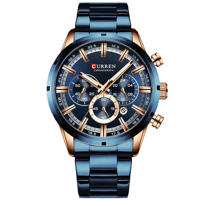 CURREN Men’s Watch – Luxury sports chronograph, quartz movement, all-steel, water-resistant