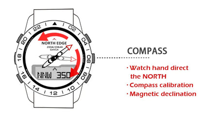 Stainless Steel Men's Quartz Watch Dive Sport Watches Waterproof 200M Analog Digital Watch Altimeter Barometer Compass NORTH EDGE