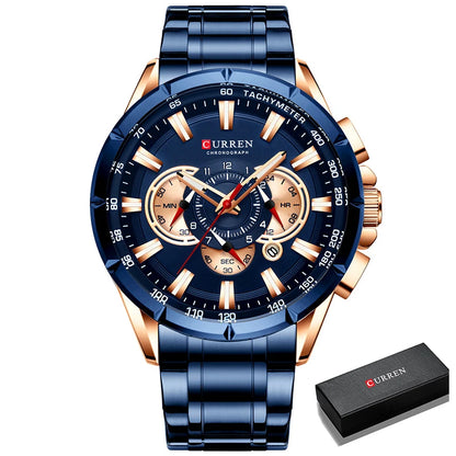 Montre pour homme CURREN – Montre-bracelet de luxe en acier inoxydable, style business, chronographe, modèle militaire à quartz