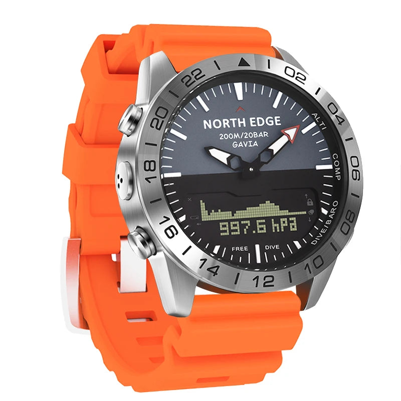 Stainless Steel Men's Quartz Watch Dive Sport Watches Waterproof 200M Analog Digital Watch Altimeter Barometer Compass NORTH EDGE