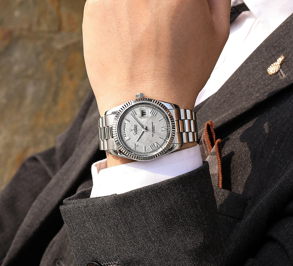 CADISEN Men's Mechanical Watches Luxury Meteorite Dial Automatic Watch For Men Week 100M Japan MIYOTA 8285 Movement Clock Man