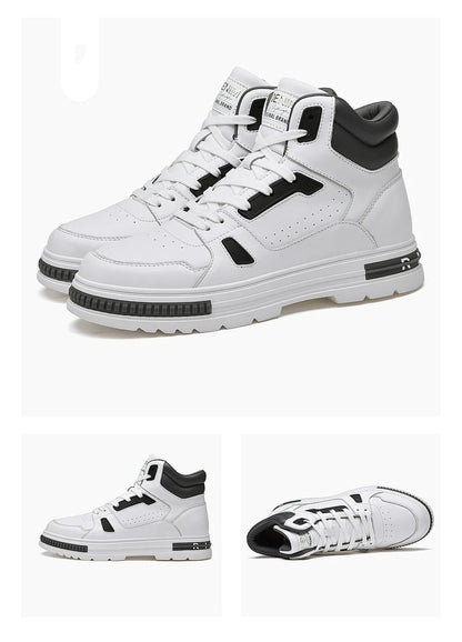 FUQIAO New High Top Elevator Shoes Casual Men Sneakers Heightening Height Increase 8cm Cow Split Leather Leisure Designer Shoes