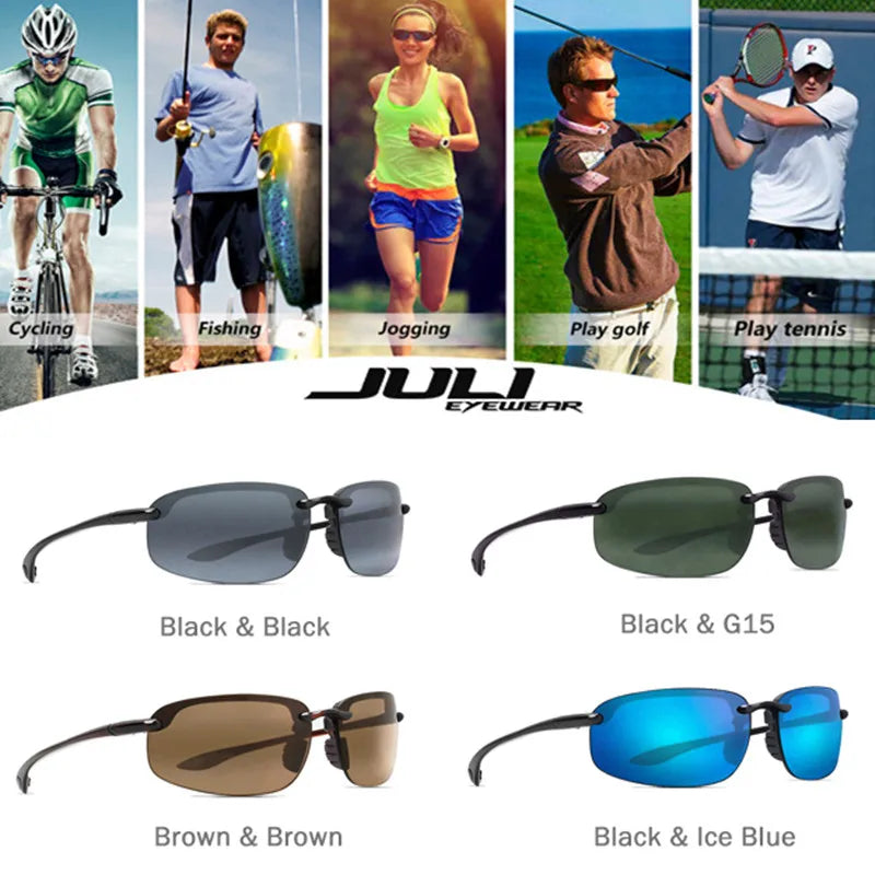 JULI Sports Sunglasses for Men Women TR90 Rimless Frame UV400 Protection for Cycling Running Fishing Baseball Driving 8001