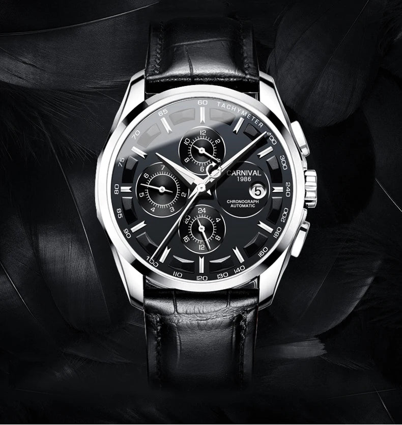 relogio masculino New Carnival Automatic Watches Men Business Mechanical Clock Leather Strap Waterproof Luxuey Brand Clock