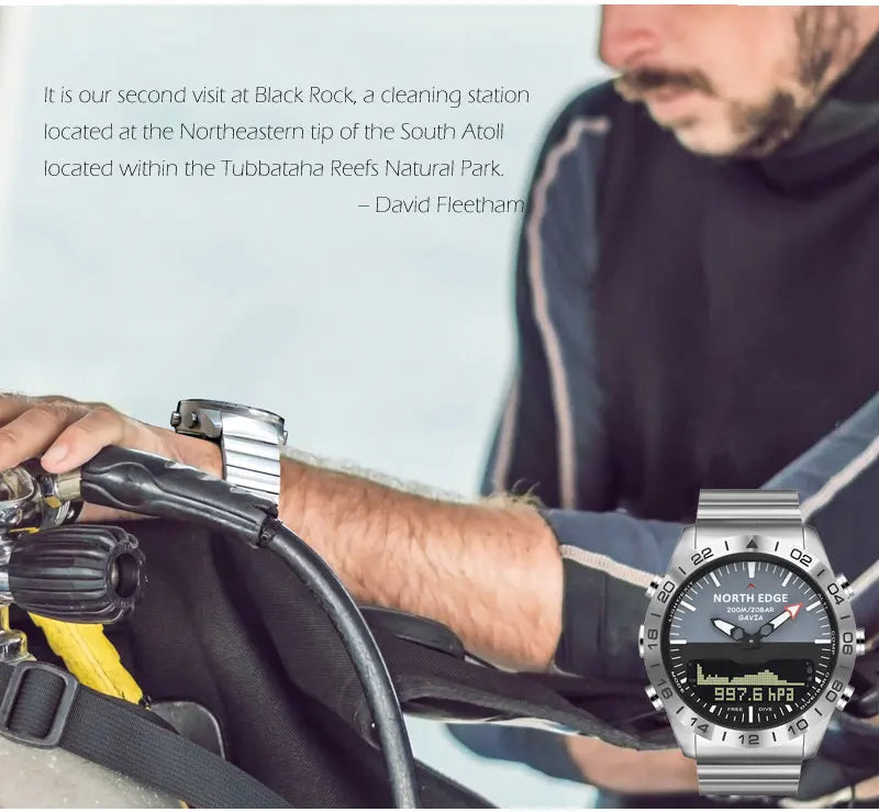 Stainless Steel Men's Quartz Watch Dive Sport Watches Waterproof 200M Analog Digital Watch Altimeter Barometer Compass NORTH EDGE