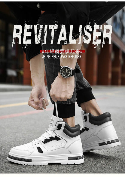 FUQIAO New High Top Elevator Shoes Casual Men Sneakers Heightening Height Increase 8cm Cow Split Leather Leisure Designer Shoes