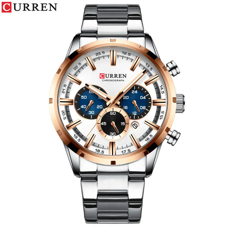 Orologio da uomo Curren con quadrante blu, cinturino in acciaio inox, data, stile business, impermeabile, orologio di lusso da polso per uomo