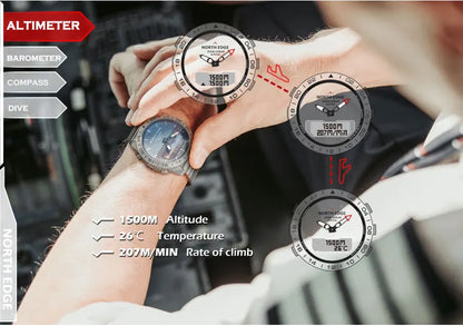 Stainless Steel Men's Quartz Watch Dive Sport Watches Waterproof 200M Analog Digital Watch Altimeter Barometer Compass NORTH EDGE