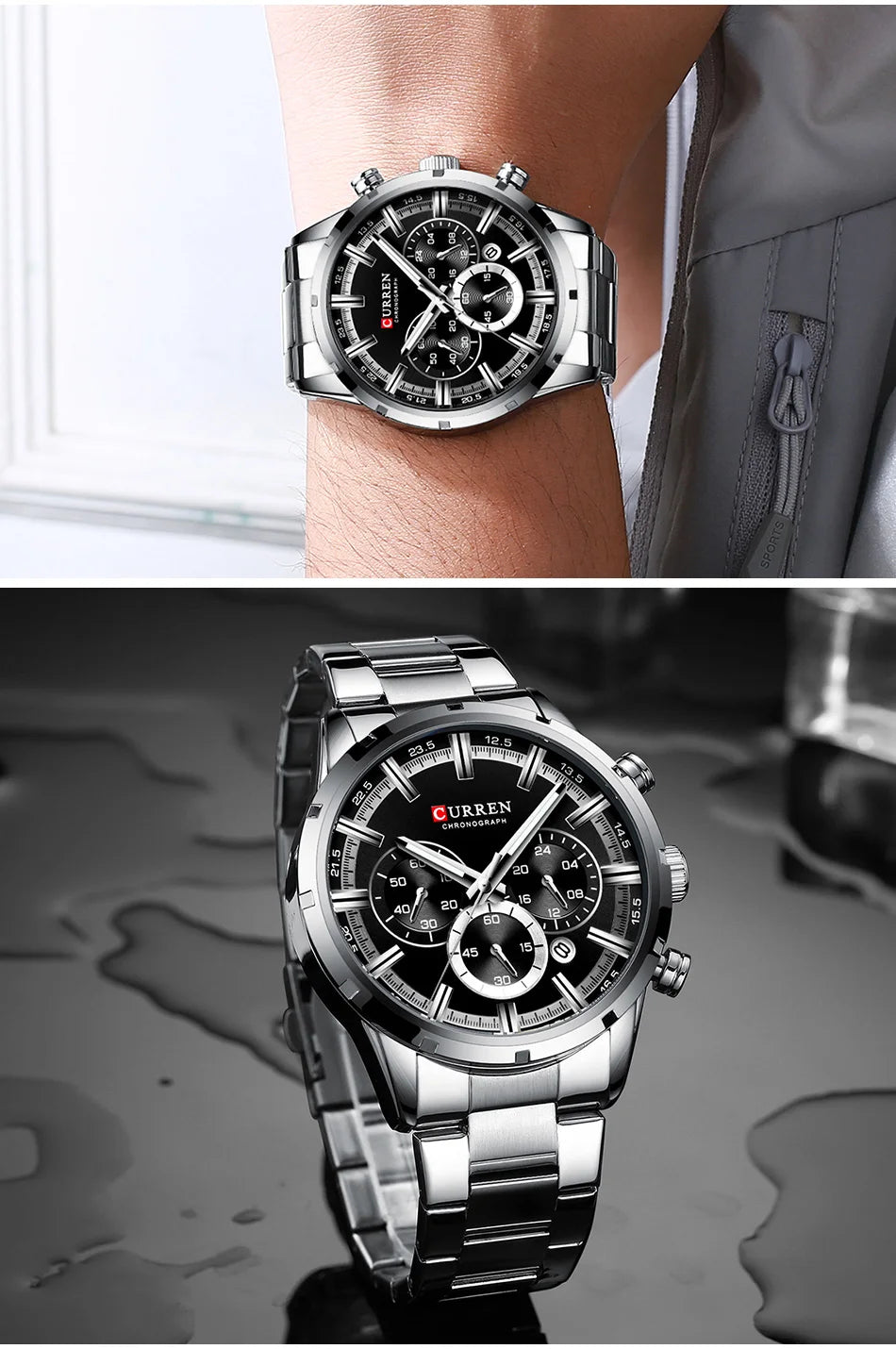 CURREN Men’s Watch – Luxury sports chronograph, quartz movement, all-steel, water-resistant
