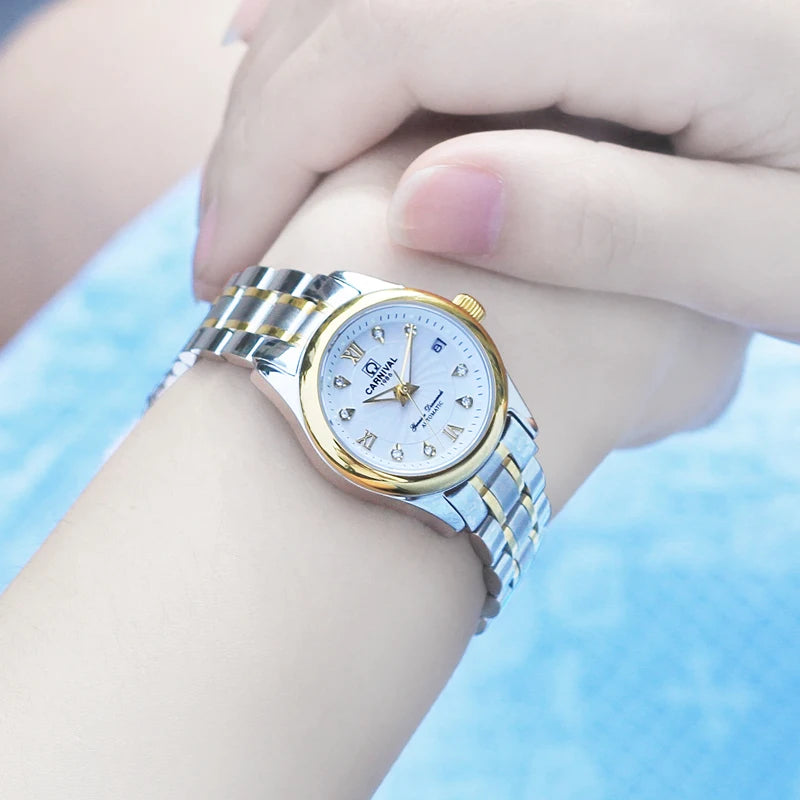 Montre mécanique de luxe pour femme de la marque CARNIVAL – Montre-bracelet automatique, élégante, dotée d'un verre saphir et étanche