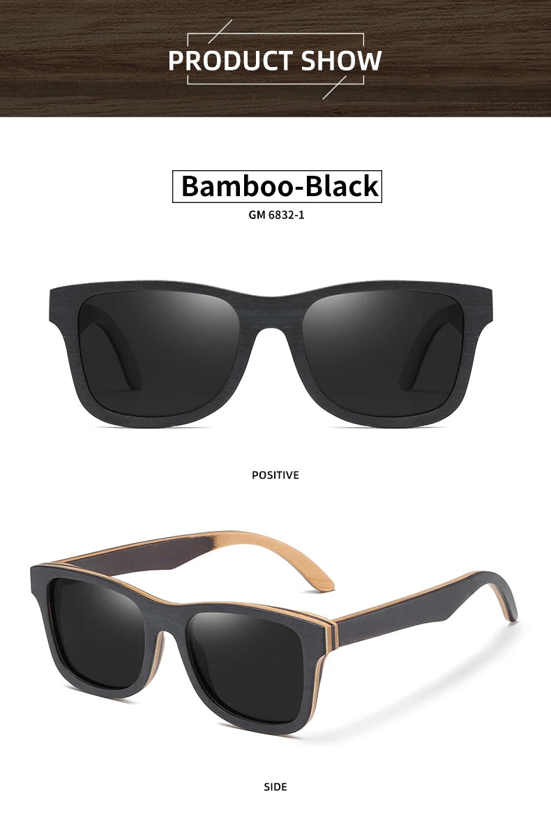 GM 100% Natural Skateboard  Wooden Sunglasses Handmade Polarized Mirror Coating Lenses Eyewear Wood Sunglasses