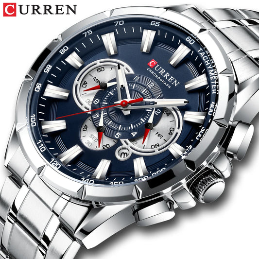 CURREN Men's Business Watch Luxury Brand Stainless Steel Wrist Watch Chronograph Army Military Quartz Watches