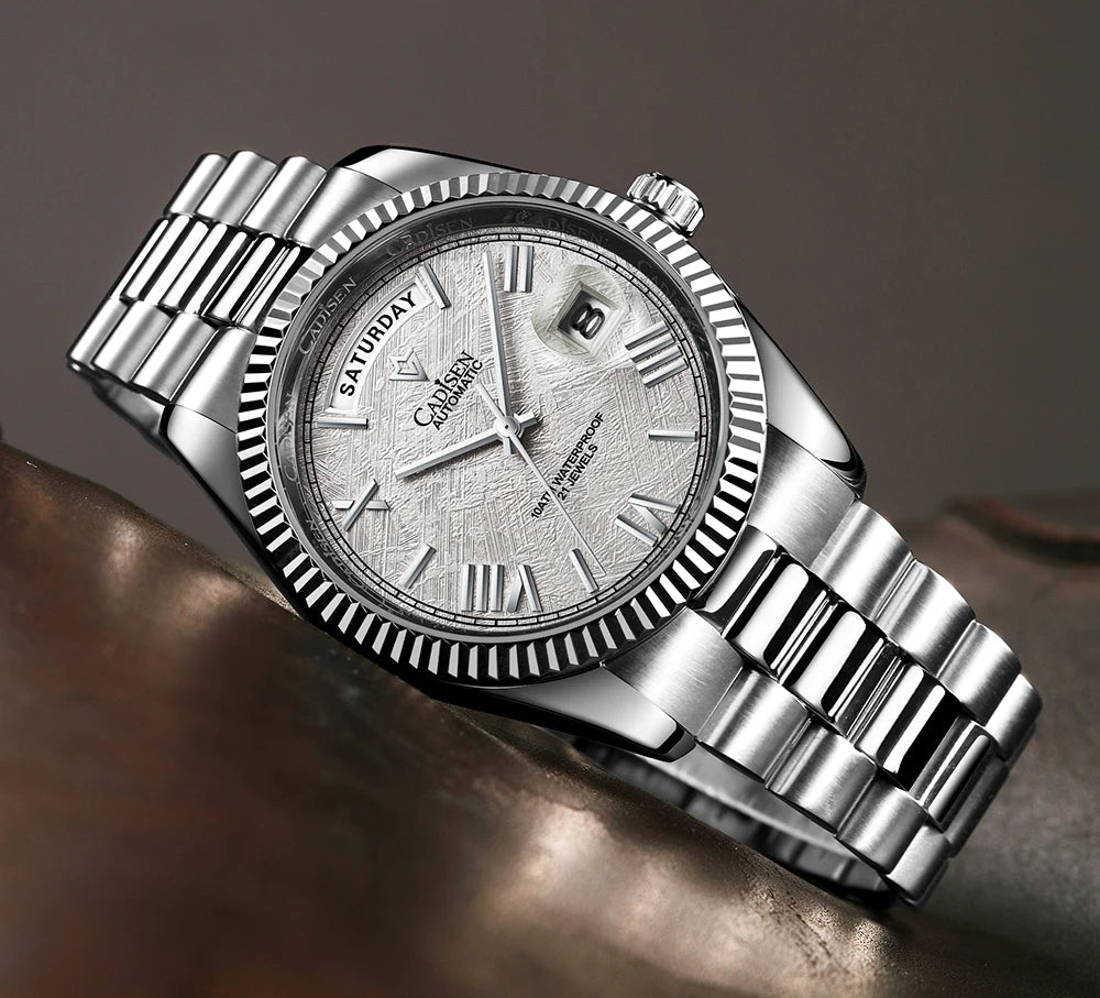 CADISEN Men's Mechanical Watches Luxury Meteorite Dial Automatic Watch For Men Week 100M Japan MIYOTA 8285 Movement Clock Man