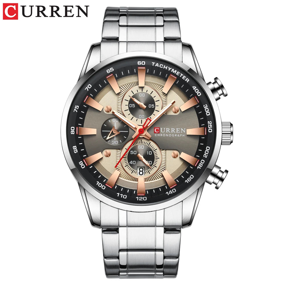 Curren Men's Watch Top Luxury Brand Big Dial Blue Quartz Men Watches Chronograph Sport Wristwatch Man Stainless Steel Date Clock