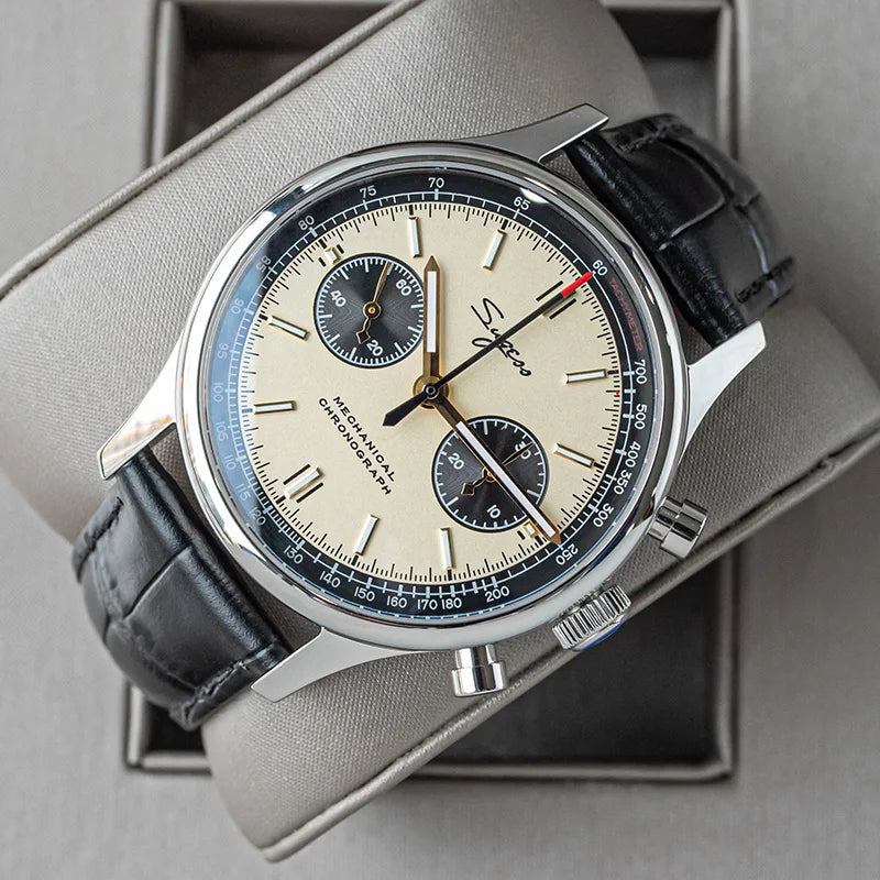 40mm Men's Army Watch 1963 Pilot Mechanical Sugess Panda Wristwatch Sapphire Air Force Watch Chronograph Official ST1901 Movement