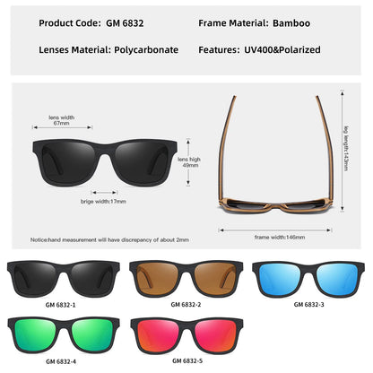 GM 100% Natural Skateboard  Wooden Sunglasses Handmade Polarized Mirror Coating Lenses Eyewear Wood Sunglasses