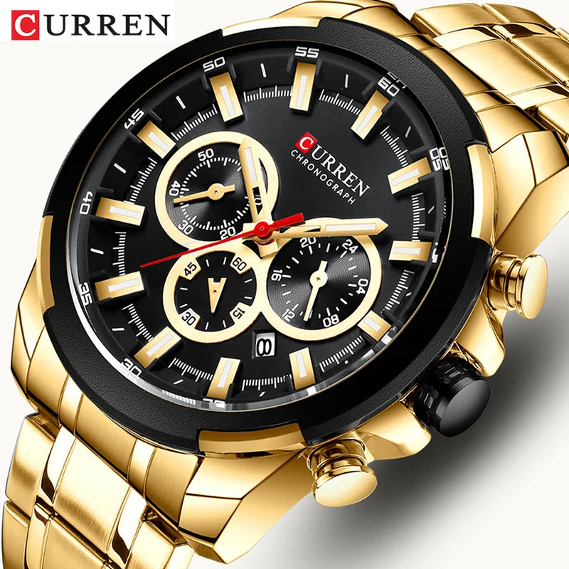 CURREN Montres pour hommes Top marque grande montre de sport de luxe hommes montres à quartz en acier militaire chronographe or conception horloge masculine