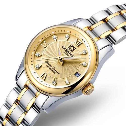 Montre mécanique de luxe pour femme de la marque CARNIVAL – Montre-bracelet automatique, élégante, dotée d'un verre saphir et étanche