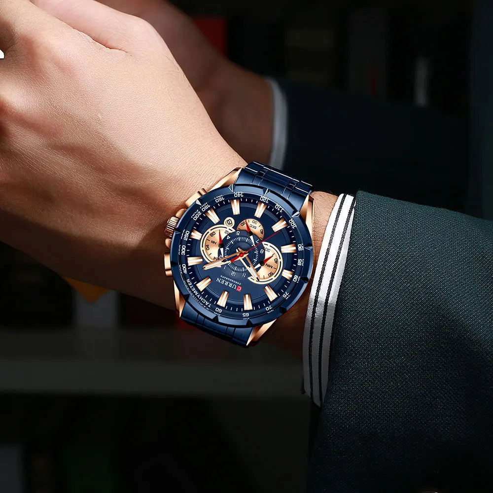 Montre pour homme CURREN – Montre-bracelet de luxe en acier inoxydable, style business, chronographe, modèle militaire à quartz