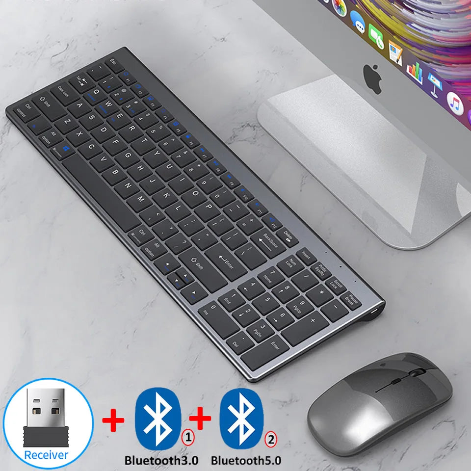 Combo tastiera e mouse wireless Bluetooth 5.0 2.4G - Set mini multimediale per laptop, PC, TV, iPad, Macbook e Android