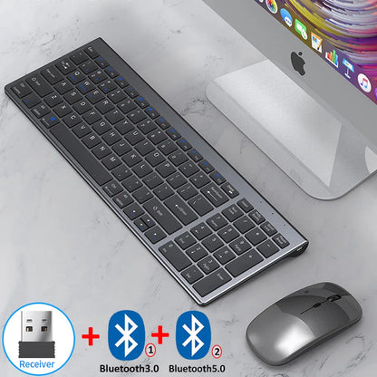 Combo tastiera e mouse wireless Bluetooth 5.0 2.4G - Set mini multimediale per laptop, PC, TV, iPad, Macbook e Android