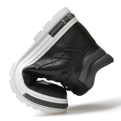 FUQIAO New High Top Elevator Shoes Casual Men Sneakers Heightening Height Increase 8cm Cow Split Leather Leisure Designer Shoes