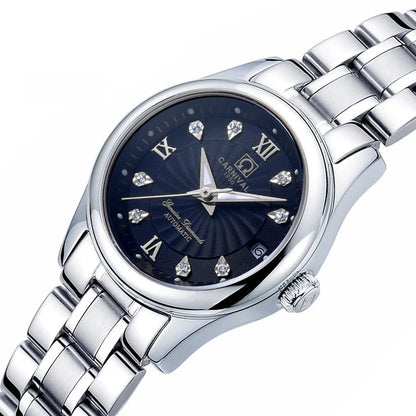 Montre mécanique de luxe pour femme de la marque CARNIVAL – Montre-bracelet automatique, élégante, dotée d'un verre saphir et étanche