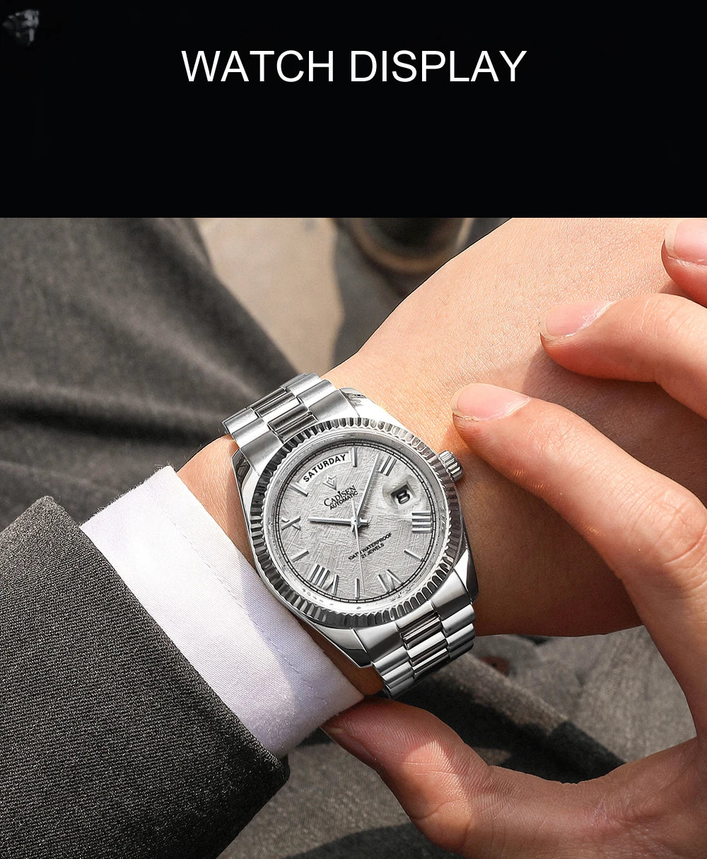 CADISEN Men's Mechanical Watches Luxury Meteorite Dial Automatic Watch For Men Week 100M Japan MIYOTA 8285 Movement Clock Man