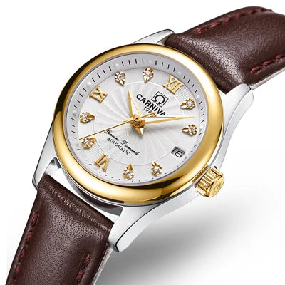 Montre mécanique de luxe pour femme de la marque CARNIVAL – Montre-bracelet automatique, élégante, dotée d'un verre saphir et étanche