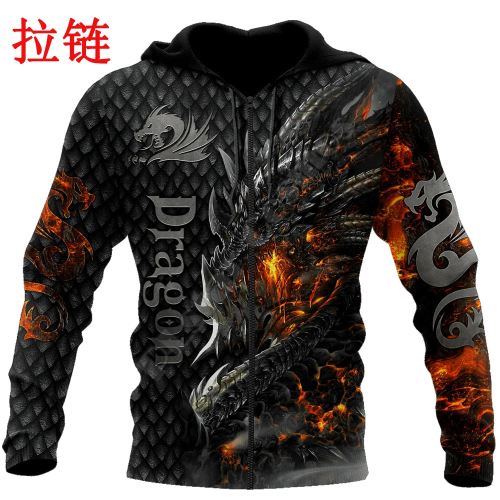 Kaunis Fire Dragon 3D -kuvioinen miesten huppari, unisex-hupparit, collegepaita, syksyn katumuoti, vapaa-ajan takki, verryttelypuku KJ749