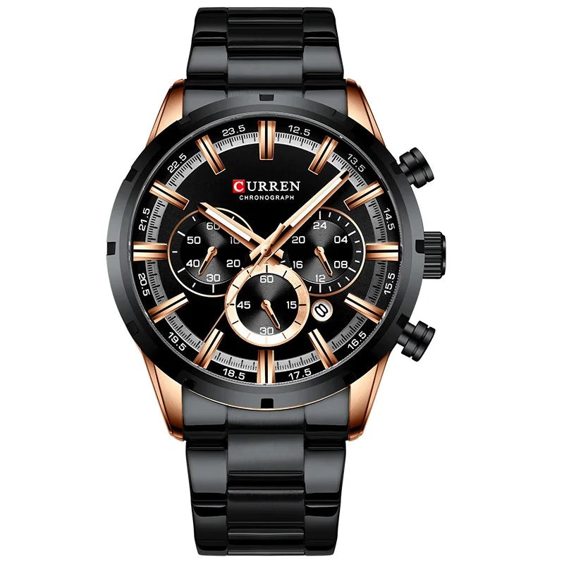 CURREN Men’s Watch – Luxury sports chronograph, quartz movement, all-steel, water-resistant