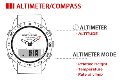 Stainless Steel Men's Quartz Watch Dive Sport Watches Waterproof 200M Analog Digital Watch Altimeter Barometer Compass NORTH EDGE