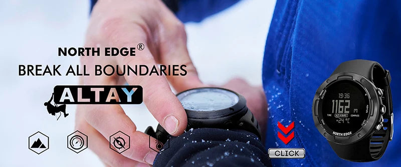 Stainless Steel Men's Quartz Watch Dive Sport Watches Waterproof 200M Analog Digital Watch Altimeter Barometer Compass NORTH EDGE