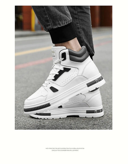 FUQIAO New High Top Elevator Shoes Casual Men Sneakers Heightening Height Increase 8cm Cow Split Leather Leisure Designer Shoes