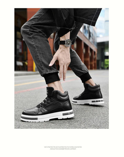 FUQIAO New High Top Elevator Shoes Casual Men Sneakers Heightening Height Increase 8cm Cow Split Leather Leisure Designer Shoes