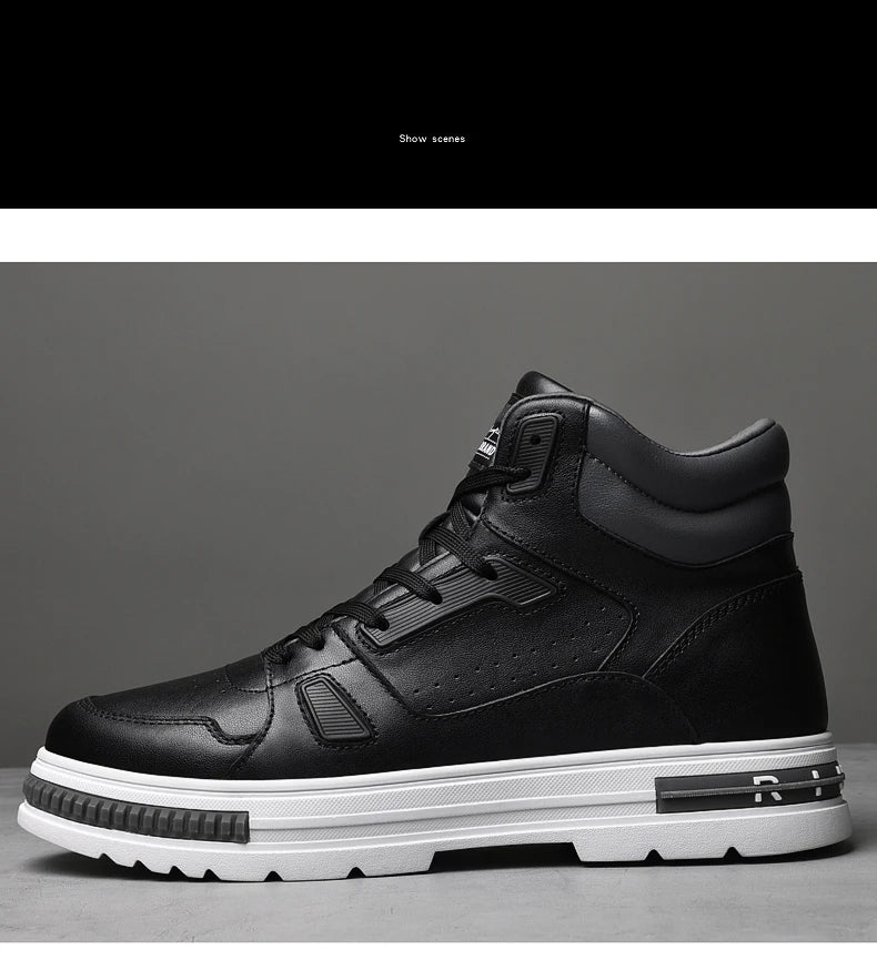 FUQIAO New High Top Elevator Shoes Casual Men Sneakers Heightening Height Increase 8cm Cow Split Leather Leisure Designer Shoes