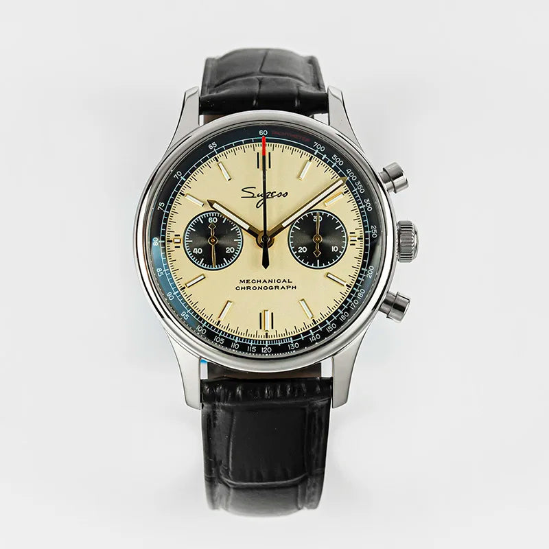40mm Men's Army Watch 1963 Pilot Mechanical Sugess Panda Wristwatch Sapphire Air Force Watch Chronograph Official ST1901 Movement