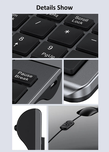 Combo tastiera e mouse wireless Bluetooth 5.0 2.4G - Set mini multimediale per laptop, PC, TV, iPad, Macbook e Android