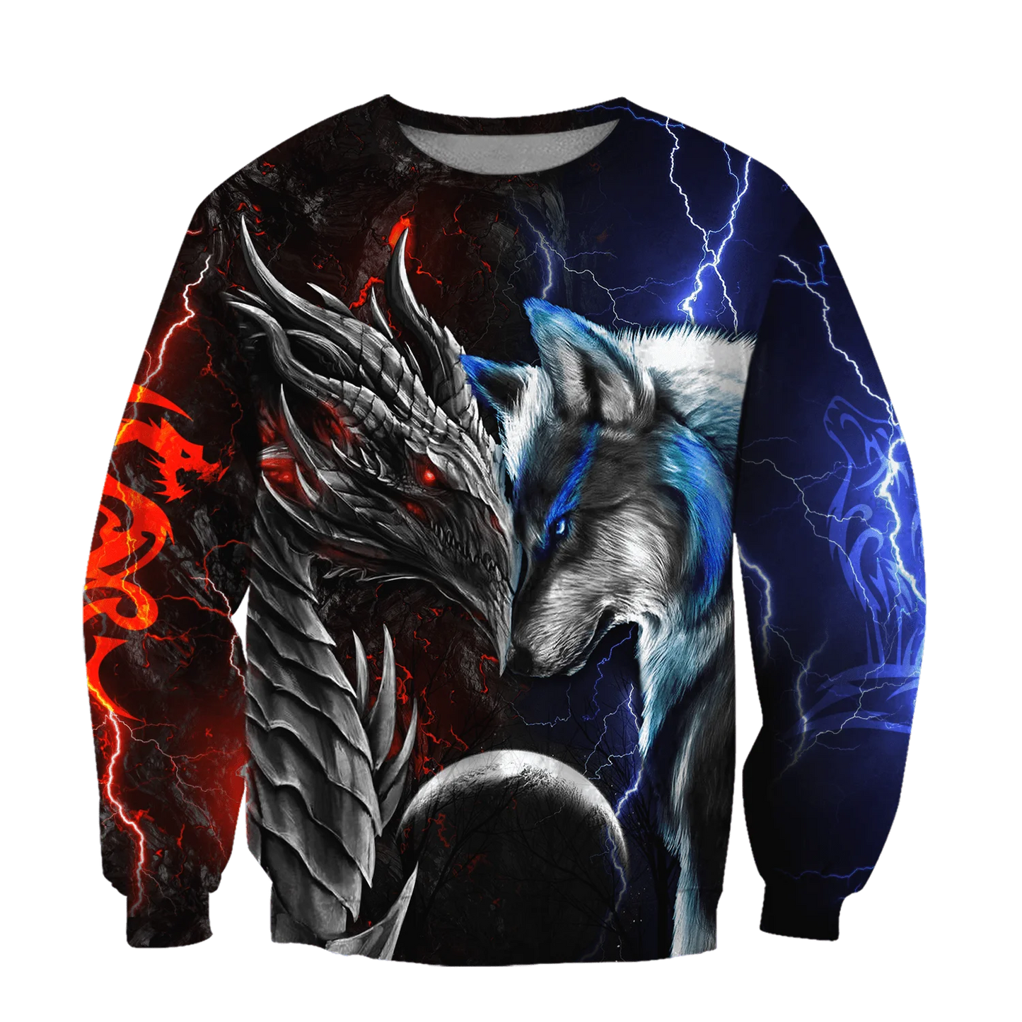 Red & Blue Dragon & Wolf 3D Printed Fashion Men's Autumn Hoodies Sweatshirt Unisex Streetwear Casual Zip Jacket Pullover KJ494