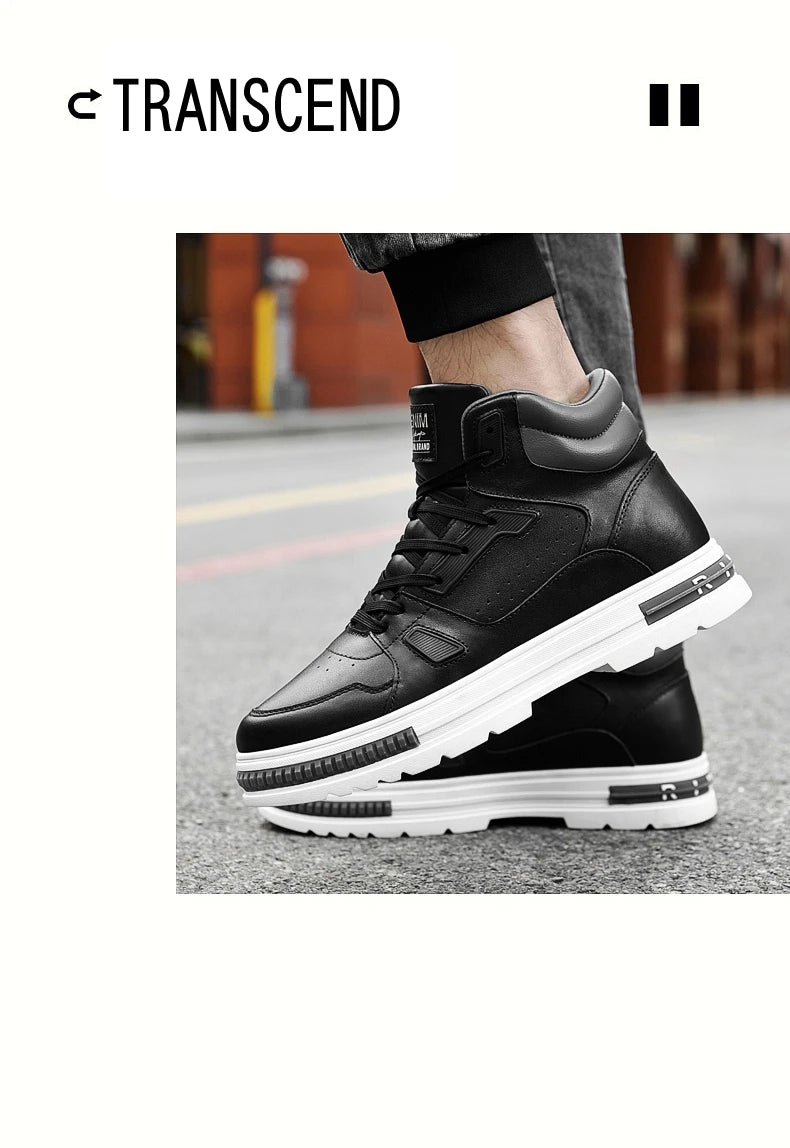 FUQIAO New High Top Elevator Shoes Casual Men Sneakers Heightening Height Increase 8cm Cow Split Leather Leisure Designer Shoes