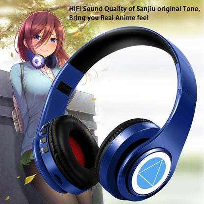 Auriculares anime over-ear Miku Nakano Sanjiu Bluetooth 5.0 – Headset gaming estéreo inalámbrico con graves profundos, micrófono y compatibilidad con tarjeta TF