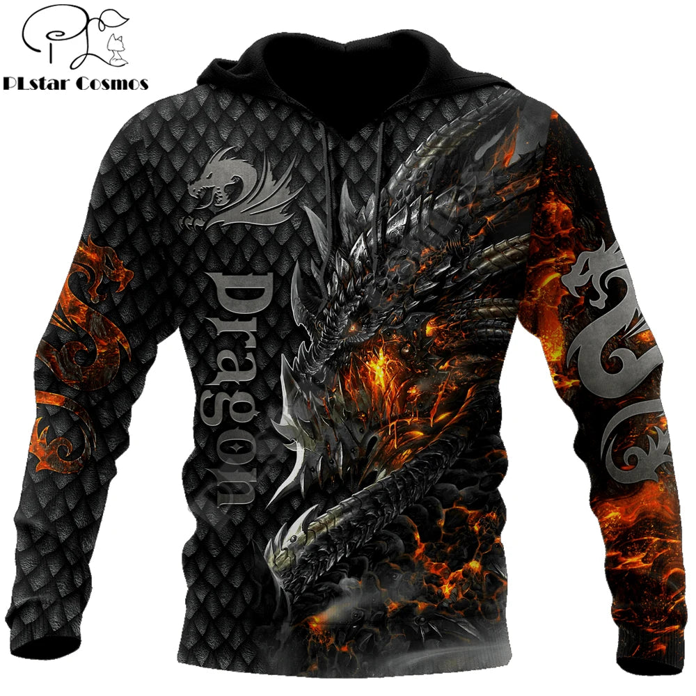 Kaunis Fire Dragon 3D -kuvioinen miesten huppari, unisex-hupparit, collegepaita, syksyn katumuoti, vapaa-ajan takki, verryttelypuku KJ749