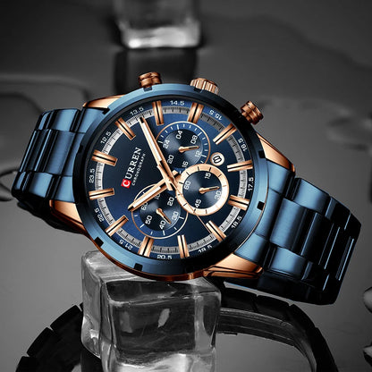 CURREN Men’s Watch – Luxury sports chronograph, quartz movement, all-steel, water-resistant