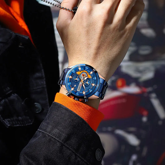 CURREN Men’s Watch – Luxury sports chronograph, quartz movement, all-steel, water-resistant