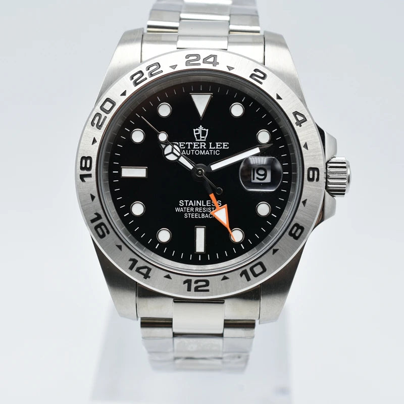 Original Luxury Men's Watches Automatic Movement Luminous Hand Wind Mechanical Watch Stainless Steel GMT Silver Male Gifts Watch